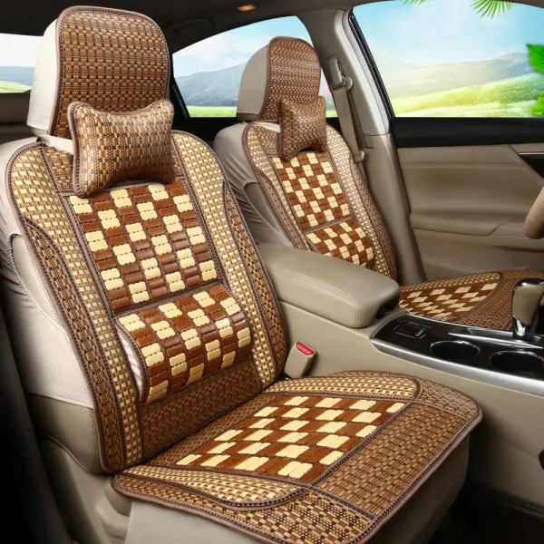 자동차방석 여름자초 대나무 시트 돗자리 방석 5종 듀얼 컬러 표준 버전 베이지 커피 색대나무조각 고정 등받이