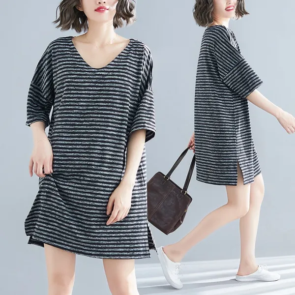 패션이루 미시 원피스 미니 반팔 스트라이프 빅사이즈 캐주얼