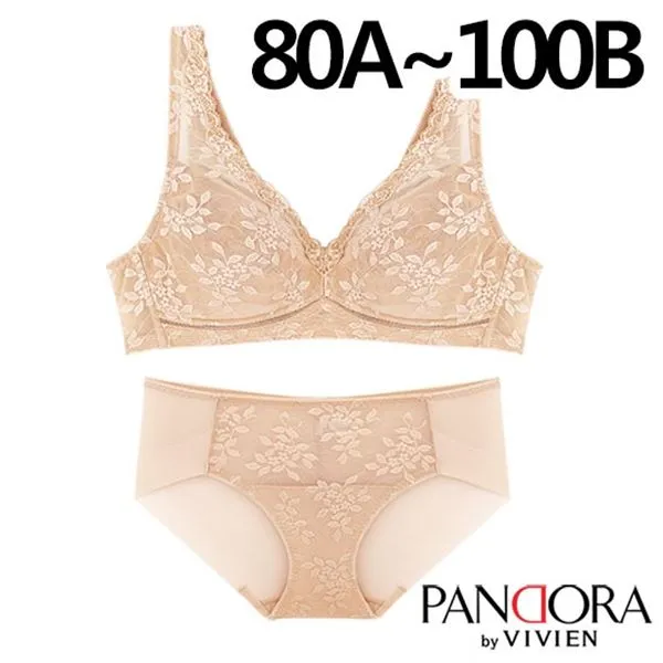 판도라바이비비안 80A 100B 노와이어 등살보정 레이스풀컵브라팬티2종 PB7087 7079