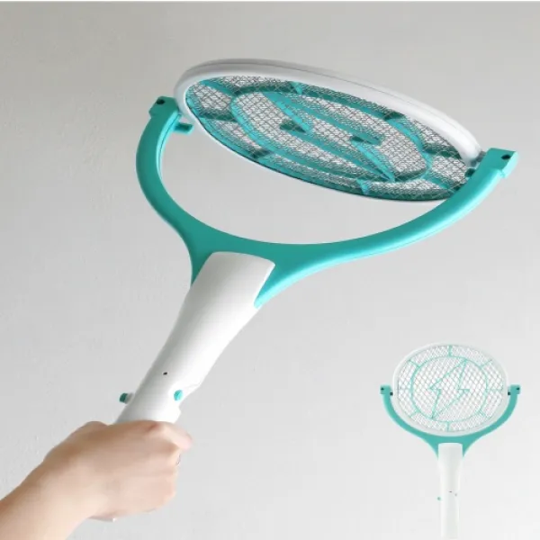 데뚜르네 특허받은 회전형 USB형 전기모기채 야외 낚시 해충퇴치 모기체, 그레이
