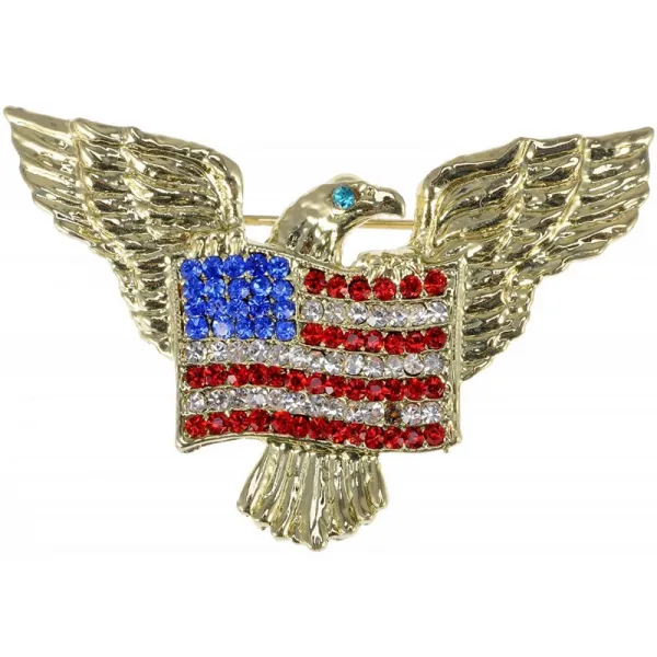 Alilang 골든 톤 애국적인 아메리칸이 글 라인 석 미국 국기 브로치 핀