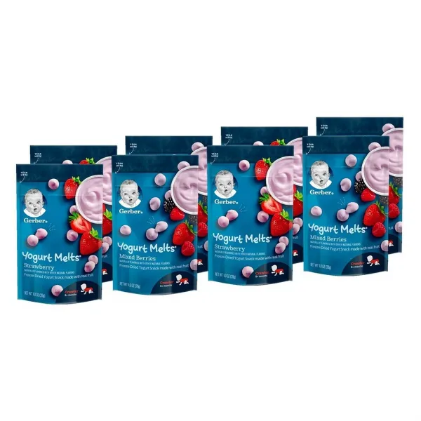 Gerber Yogurt Melts Strawberry & Mixed Berry 8 Count 거버 요구르트 멜츠 딸기 믹스드 베리 8개, 1개