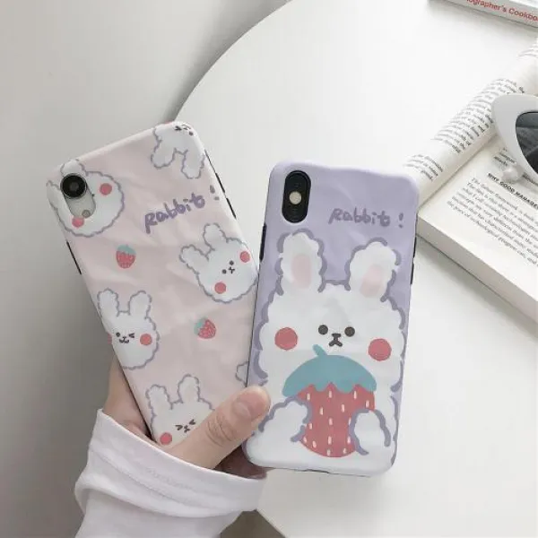 [바보사랑]아이폰 11pro max xr xs 7 8+ 토끼 딸기빛 젤리케이스 그립톡 악세사리, 1개, 아이폰11promax/핑크MP1577