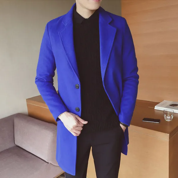 남자코트 가을겨울용 모직 코트 남성하프코트 모직물 자켓 바람막이옷 젊은느낌 긴팔 옷 C05 로얄블루