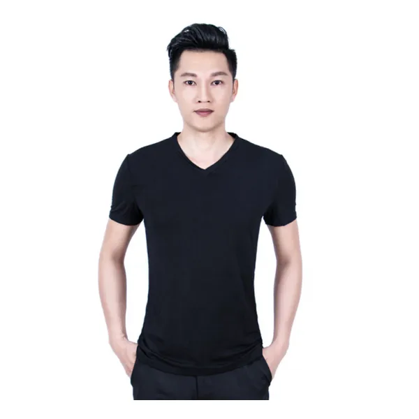 댄스복 남성 V라틴 현대무용 국제 플라자댄스 복무용 복트레이닝복 경기 상의, C03-블랙색 V넥(반팔)
