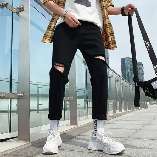 가바바 남성 청바지 입기만 하면 포인트가 되는 슬림핏 찢청 데님바지 G35876 블랙