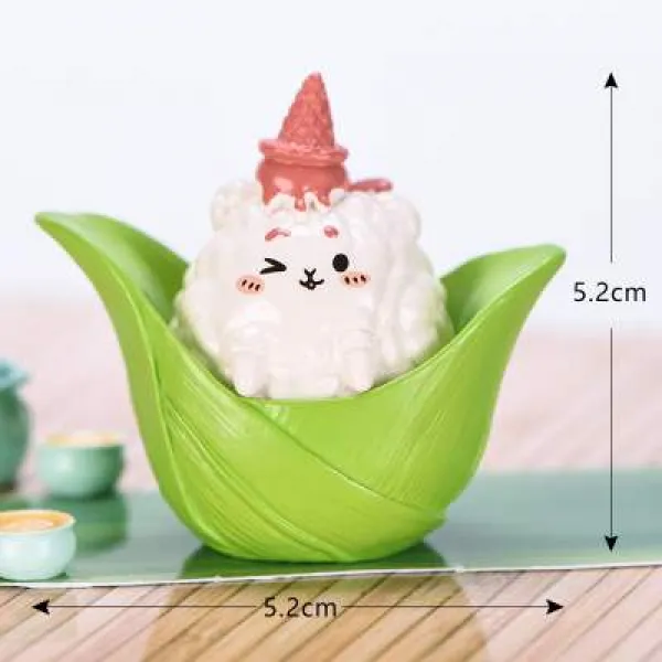 와이에이치투 단오절 쭝쯔 장식품 큐트 미경관 DIY 재료 종엽 동그라미 노점 진열함, 종엽 추가 레드 콩고물