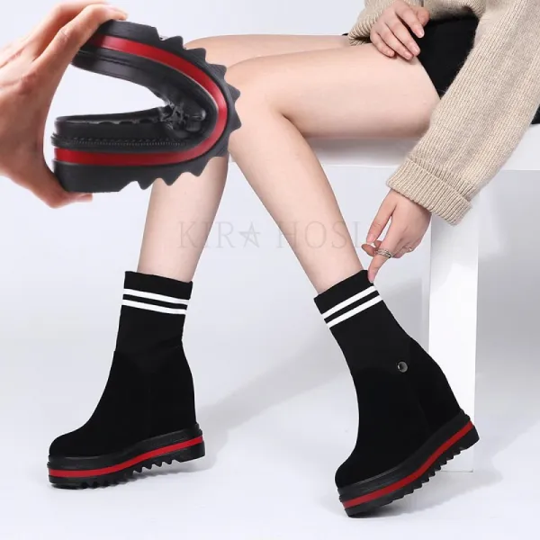 Kirahosi 여성 앵글부츠 스웨이드 키높이 통굽 캐주얼 S9mcbb+ 덧신 증정