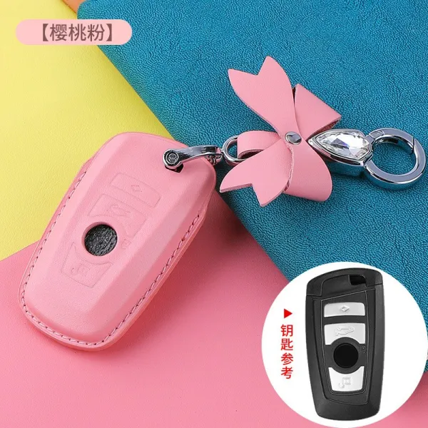 구월애 Bmw 스마트 리얼가죽 2계3계5계7계x1x3x4x5x 6 칼끝 키케이스 단추 A타입 체리 핑크