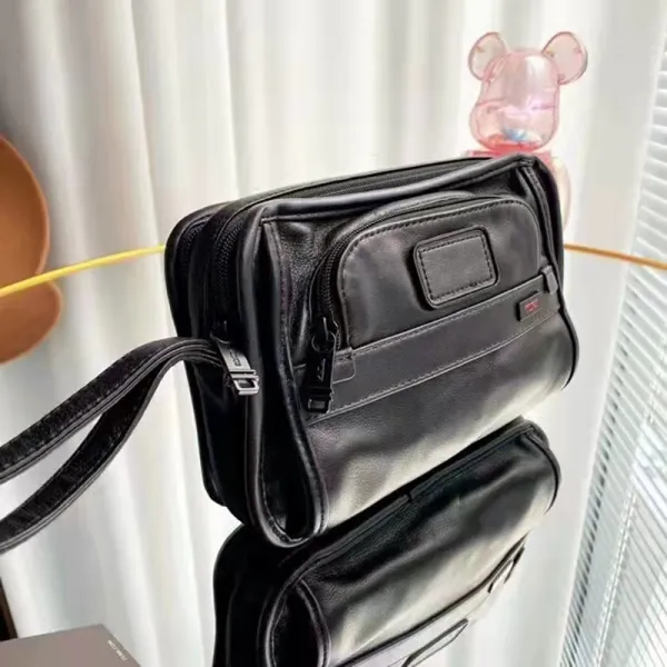 남자파우치 TUMI92104 횡대 목욕파우치 피질 지퍼 폐합 손 붙잡다 블 송아지 가죽 층