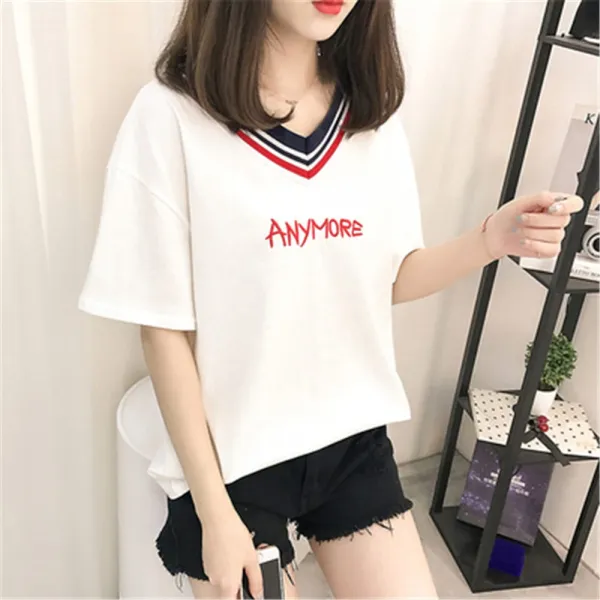 위파인더 외무역품원도매한복상순면반팔티셔츠여글자자수오버브이넥스웨터