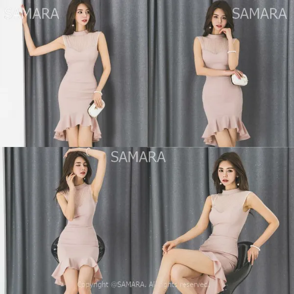 Qterra 특허브랜드 A2993 원피스 머메이드스커트 망사 이음 프릴 슬림핏