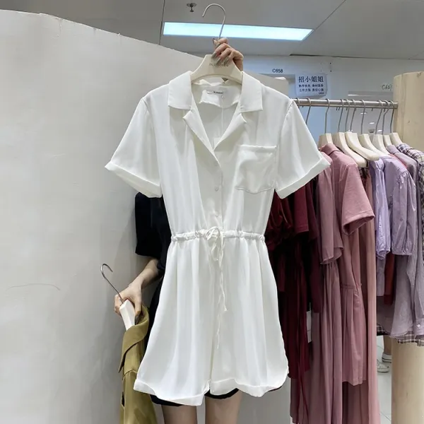 ajella 여자 점프수트 름 스타일리쉬한 코디 정장 카라 반팔 조임 밴