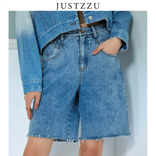 JUSTZZU 여성 데님 짧은 캐주얼 여름 높은 허리 엉덩이 느슨한 진 복고풍 고민