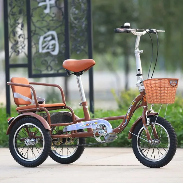 어른용 성인 세발자전거 유아동승자전거 3발자전거, 카키 뒷좌석