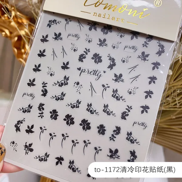 네일스티커 네일아트 박인하다 샌딩 얇은 투명 열접착 클래식 레트로 청랭함 플라워 프린팅 흑백 컬러 4605050648, to1172
