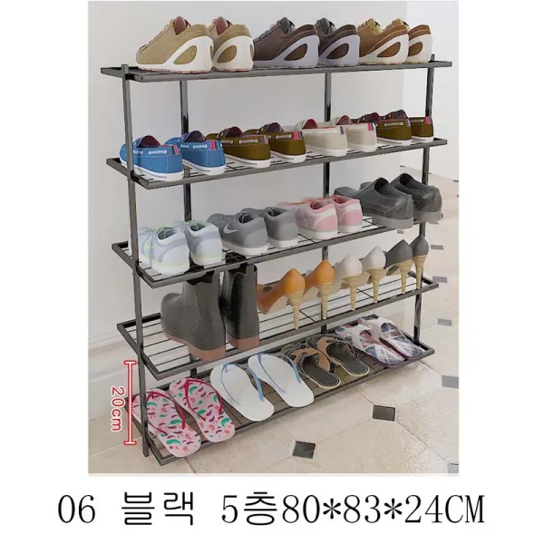 뉴타임즈9 간이 철화대 다층 가정용기숙사를 문어앞 신발장에 놓으면 문간신발장 공간 경제형 수금형 철제화대XT17 A28, 06 블랙 5층80*83*24CM