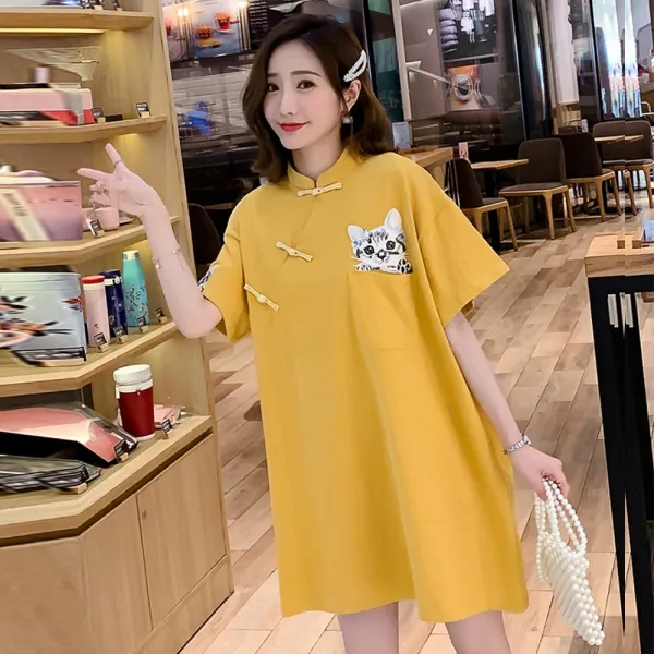 Meijiao 임부복 여름 반소매 원피스 44809256 엘로우