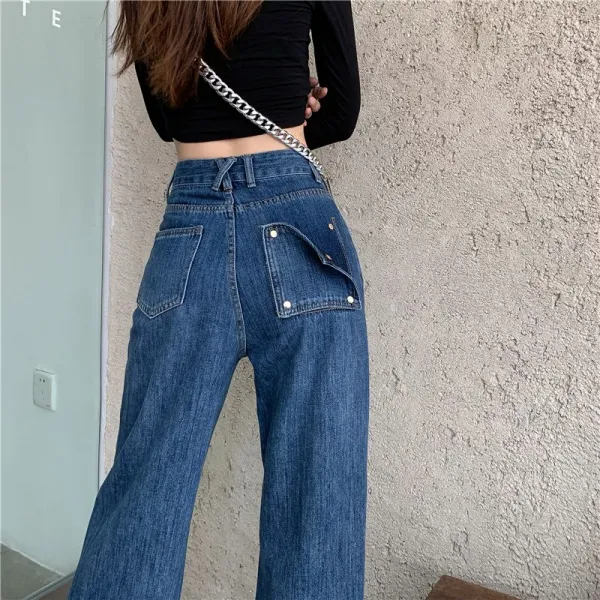 뒷주머니 탈착 하이웨이스트 날씬해 보이는 일자 통 봄계절 긴바지 빈티지 팬츠 여성