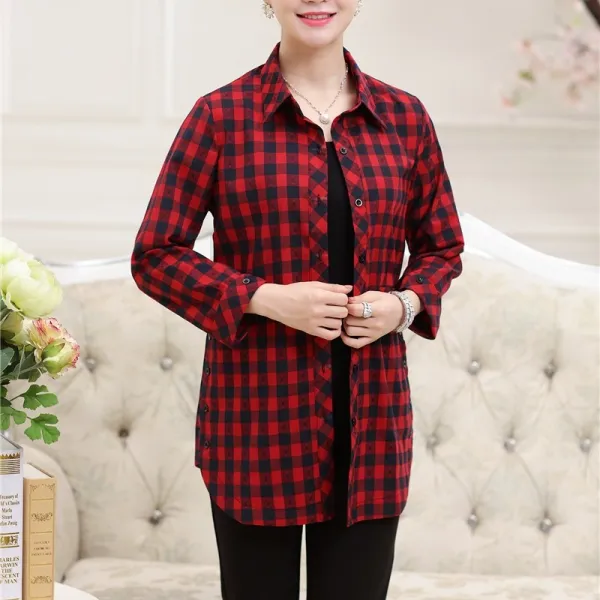 Kirahosi 심플 캐주얼 어머니룩 중노년 여성 미디 롱 셔츠 춘추 얇은 상의 68호+ 덧신 증정 Chemerq7