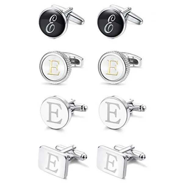 LOYALLOOK 4 쌍 남성 초기 편지 셔츠 커프스 단추 새겨진 셔츠 커프스 단추 알파벳 세트 패션 현혹 턱시도 커프스 단추 비즈니스 웨딩 아