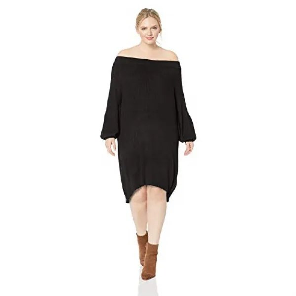 City Chic Womens Apparel Womens Plus Size Long Sleeve Off Shoulder Knit Dress