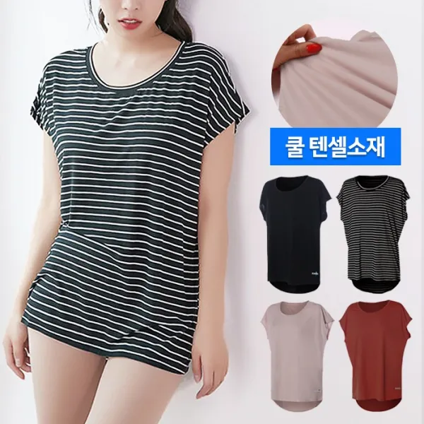 패션윙 여성용 쿨 텐셀 가오리 롱박스 티셔츠 반팔티 나시 요가복 헬스복 운동복 트레이닝복 상의 