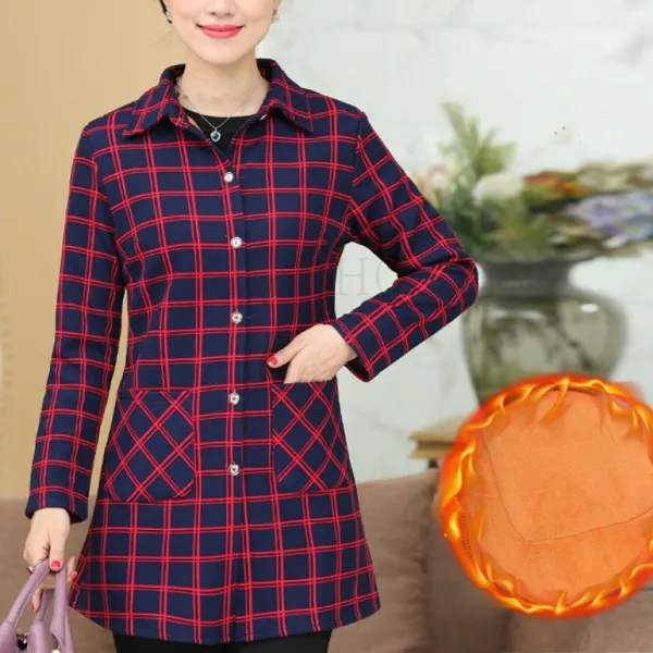 Kirahosi 심플 캐주얼 어머니룩 중노년 여성 미디 롱 셔츠 춘추 얇은 상의 88호+ 덧신 증정 Chgnq7hn