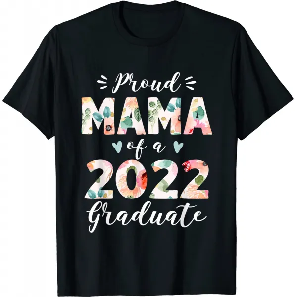 브랜드없음 2022년 졸업 시니어 졸업반 핑크 블루 꽃무늬 티셔츠