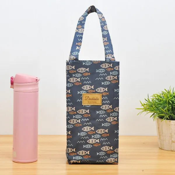 마이현 보냉병파우치 토트 학생 물병 보온 물컵커버 룩 유리컵 의 휴대 보틀 자 우산 수납 미니 천가방 남빛의 작은 물고기 （안감 있음 ）