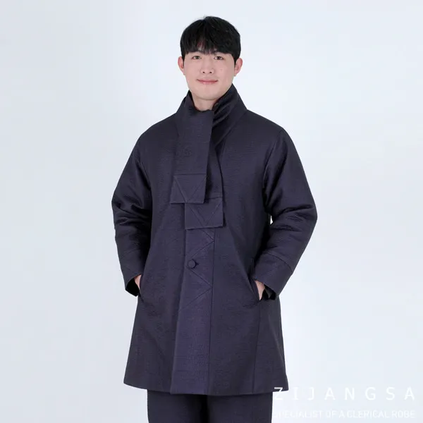 [4526] 남성 물 실크 로브 겨울 누빔 자켓 두루마기 겨울한복 겨울개량한복 겨울생활한복, 밤색