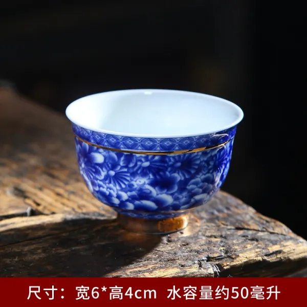 경덕진 도자기 페인팅 궁푸차 차한잔 구 청 자기무늬 산수풍경 음미함 푸얼 티 스몰자 갖가지 꽃들이 비단처럼 아름답