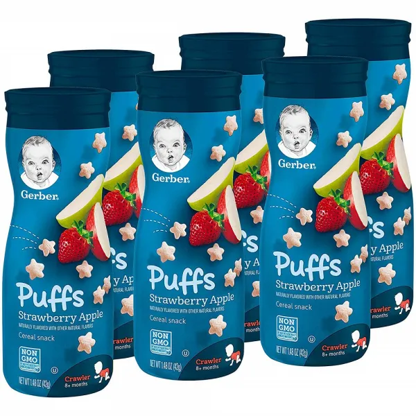 Gerber Puffs Cereal Snack Strawberry Apple 6 Count (Packaging may vary) 퍼프 시리얼 스낵 딸기애플 6개 (포장이 다를 수 있음), 1개