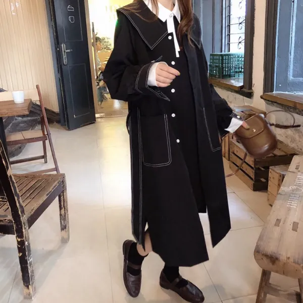 가을 학원 무드 감명선 오버핏 미롱 허리보정 긴 소매 여성