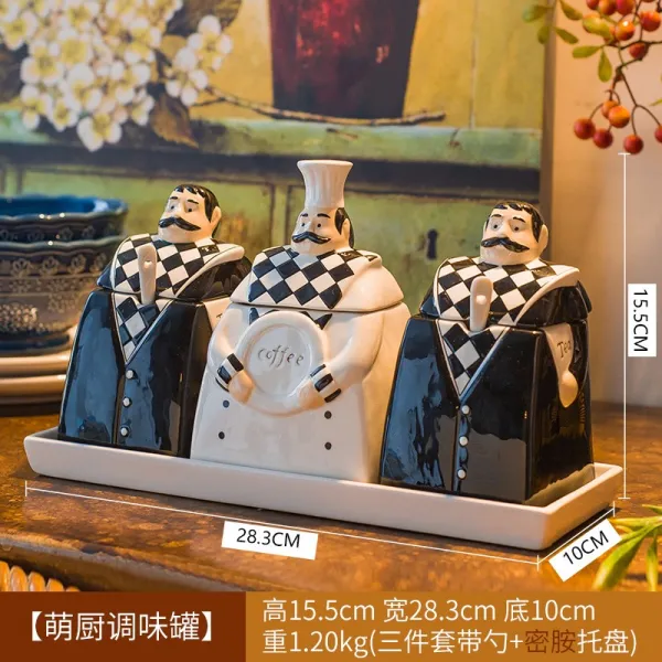 양념통 도자기 조미료통 세트포장 아이디어 가정용 주방 기름병 식당 밀폐용기, T04-주방장이 생기다 조미료통(받침대없음)