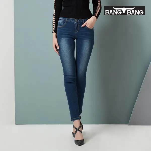 뱅뱅2 뱅뱅 여성 슬림핏 기모 데님 인디고 긴바지