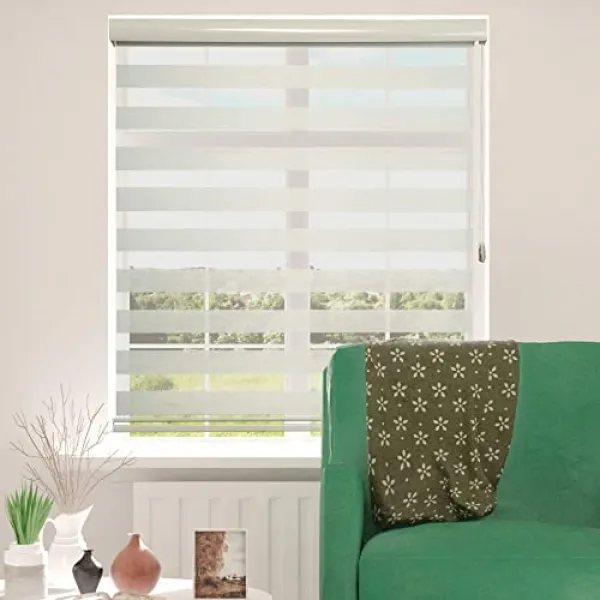 Eom Zebra 듀얼 레이어 롤러 쉬어 쉐이드 블라인드 라이트 필터링 윈도우 트리트먼트 낮과 W 53inch Cream E0465081j4mn287 W 53inch Cream