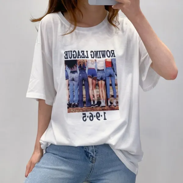 오늘도입다 루즈핏 여자 프린팅 전사 나염 롱 컬러풀 반팔 박스티