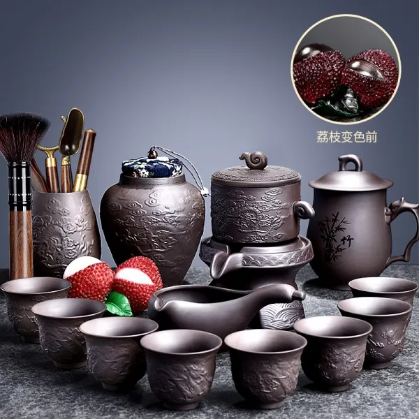 Feb.01 30번 게으른 다기 세트 집에 자주색 모래 자동 찻주전자 찻잔 다기 사무실 면회소 세트 선물세트Z, 1_쌍 용 여지 자동 14 마리 (선물 상자 없 음)