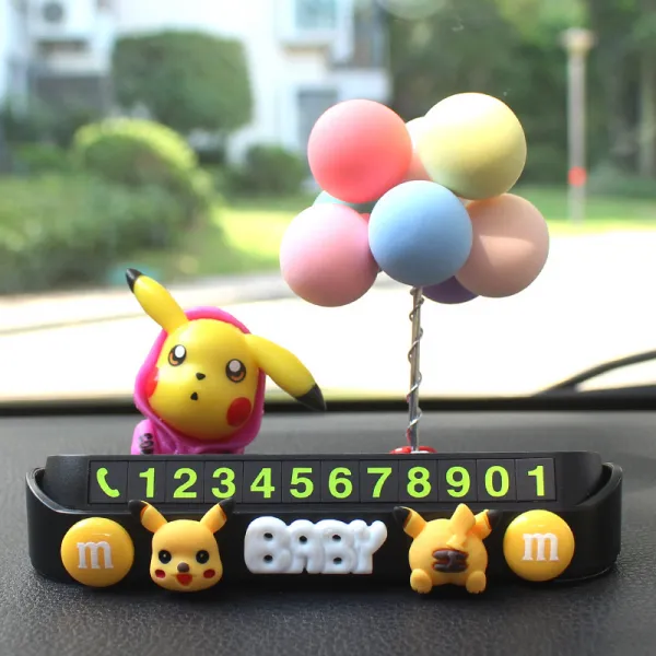 임시 주차표 귀엽다 피카츄 이차 옮기다 차 전화번호표 만화 카우보이 차내 장식품, 1 건, Pikachu-검은색 주차카드 핑크 트렌치 언덕 마카구