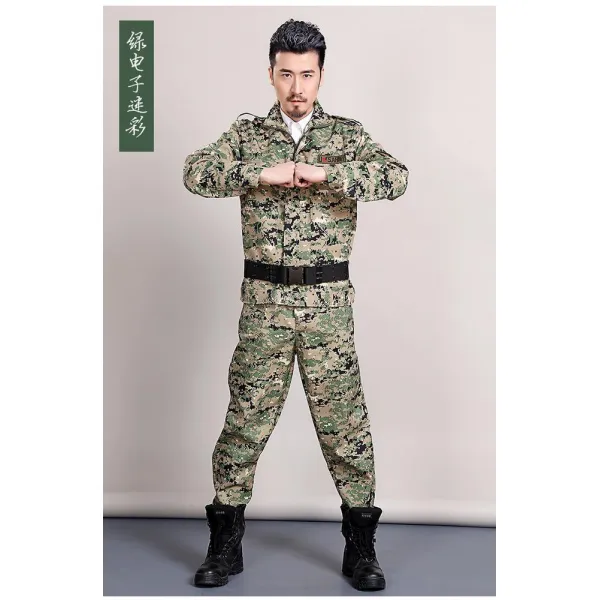 작업복 카모 세트 남성여름옷 야외 내마모 오염방지 보강 캔버스 순면 땀흡수 훈련복 C20 기본 얇은스타일 전자 그린카모 