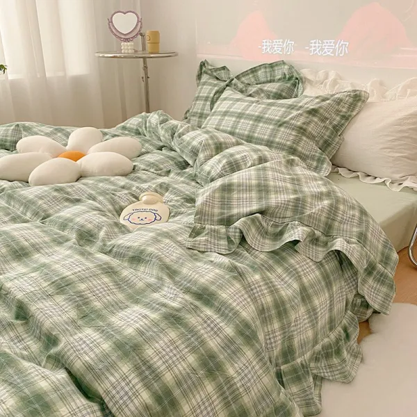 얼룩 고양이 밤을 새우다 18건 봄계절 순면 코튼 풀패딩 네 틀에 박힌 격자 스크림 비품을 내다, 개잎갈 나무 속이다 그린 （있다 스몰