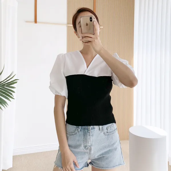 요시아나 만원의행복 당일발송 니트매치 화이트 블라우스 3컬러