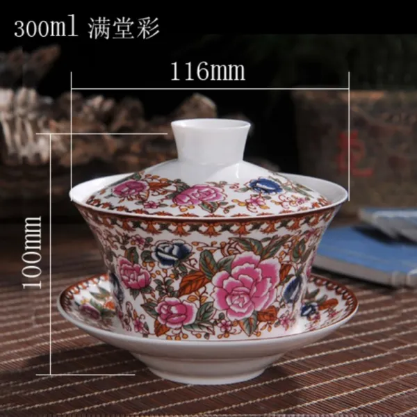 라지 뚜껑사발 찻잔 300ml 삼재 경덕진 청화도자기 팔보차 삼포대사발, 300ml가 채색으로 가득하다