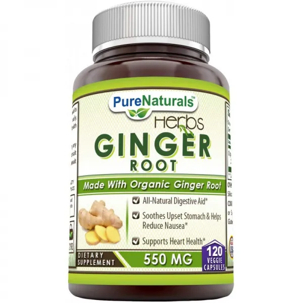 Pure Naturals 생강 뿌리 보충 교재-550mg 캡슐-캡슐을 삼키게 쉬운-임신 & 다른 조건으로 인해 구역질을, 1
