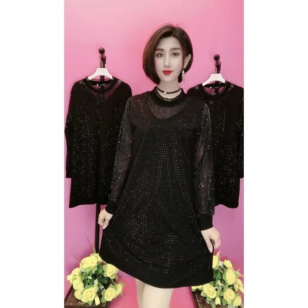 봄원피스패션 스타일리쉬 패치워크 안개꽃 큐빅상감 여성 큰어머니 봄계절 긴 소매 오버핏 미디 롱 A라인 3283709831