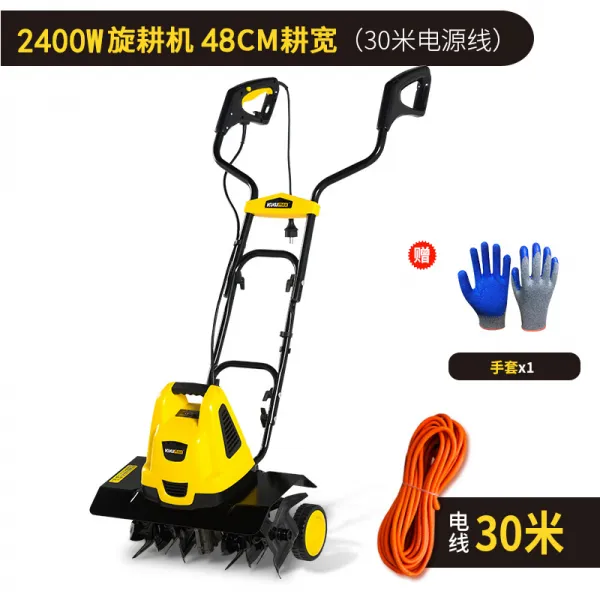 최고의 소형 관리기 텃밭 미니 경작기 잡초제거기 밭가는 밭갈이기계 전기 흙갈이, 2400W 중형 6 날 로터리 경운기 + 30m 연장 케이블