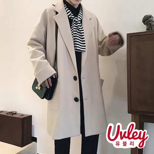 유블리 남성 모직 코트 정장위에 입으면 좋은 오버핏 박시핏 빅사이즈 캐주얼룩 캠퍼스룩 남친룩(UV216163WD)