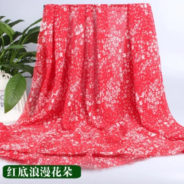 쉬폰커튼 빨간색 시폰프린트 겉감 원단 옷감소재 참신한 귀여운 면사스커트 적합 핑크 고급 T24 빨간색 레드바탕 꽃송이