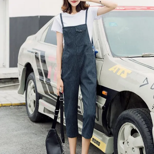 Kirahosi 퀄리티 6 여름 여성 반팔 티셔츠+멜빵 바지 세트 점프수트 투피스 66 +스마트 스트랩 증정 Tmv94b